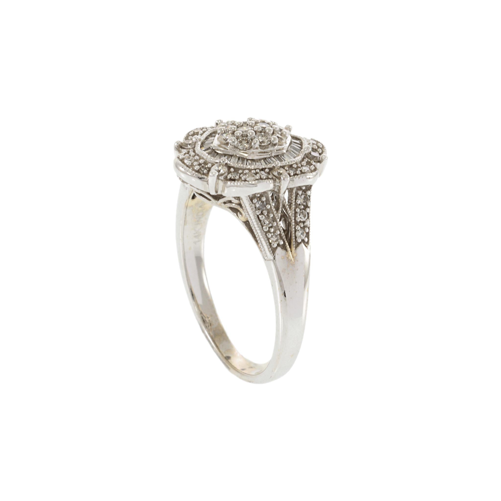 Estate 14KT White Gold Deco Style Diamond Ring