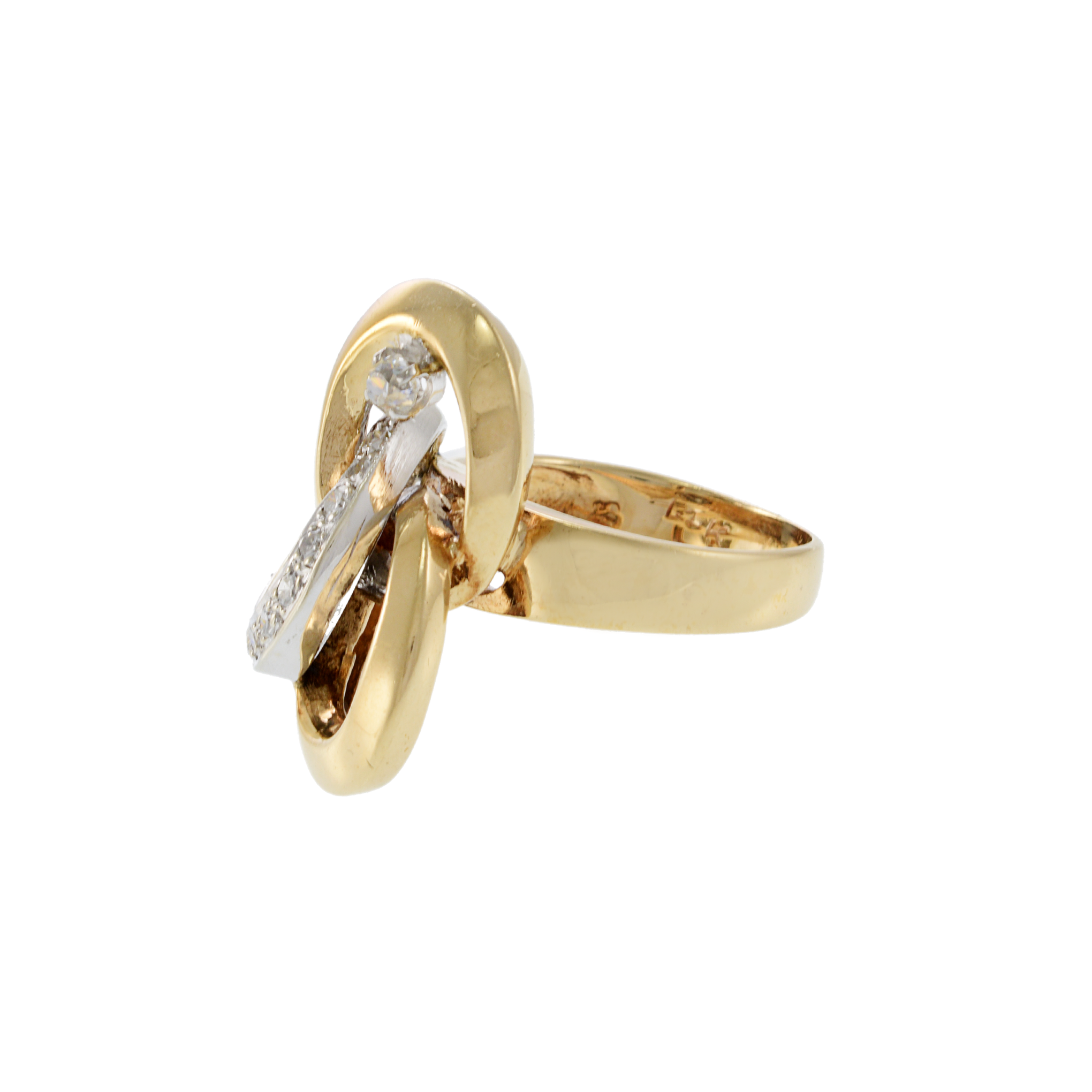 14KT Yellow and White Gold Retro Era Interlocking Diamond Ring