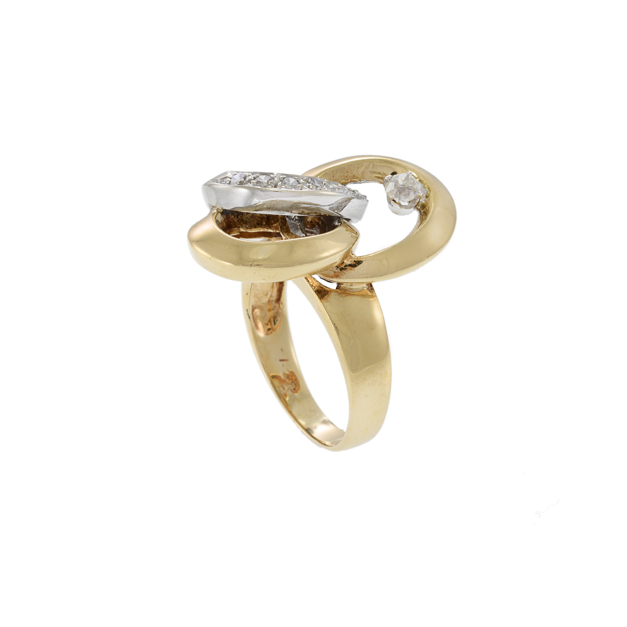 14KT Yellow and White Gold Retro Era Interlocking Diamond Ring