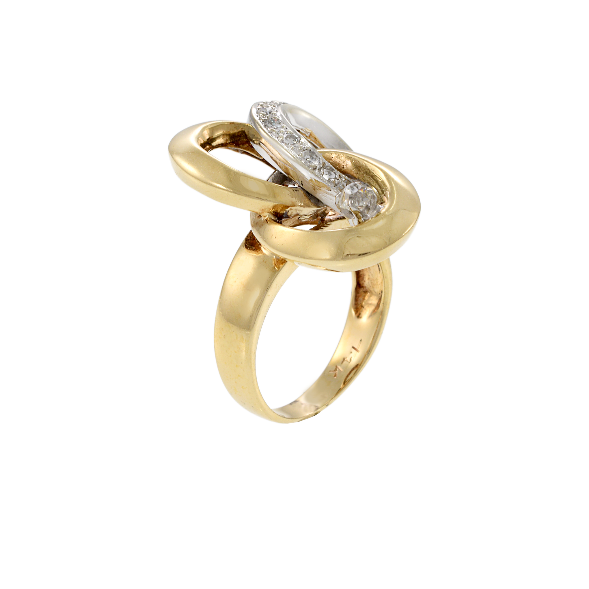 14KT Yellow and White Gold Retro Era Interlocking Diamond Ring