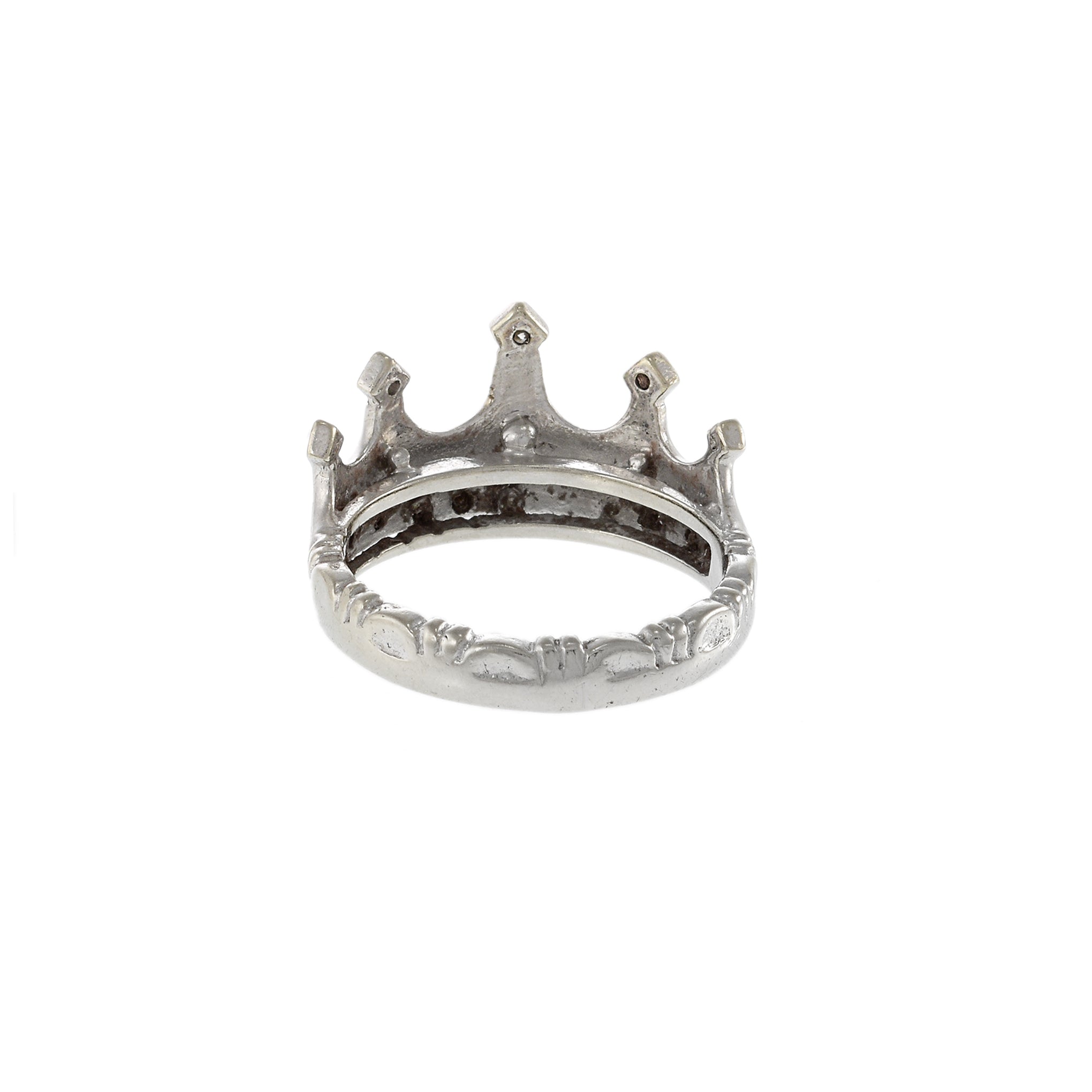 Vintage 14KT White Gold and Round Cut Diamonds Crown Ring