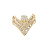 Vintage Retro Era 14KT Yellow Gold Chevron Design Diamond Ring