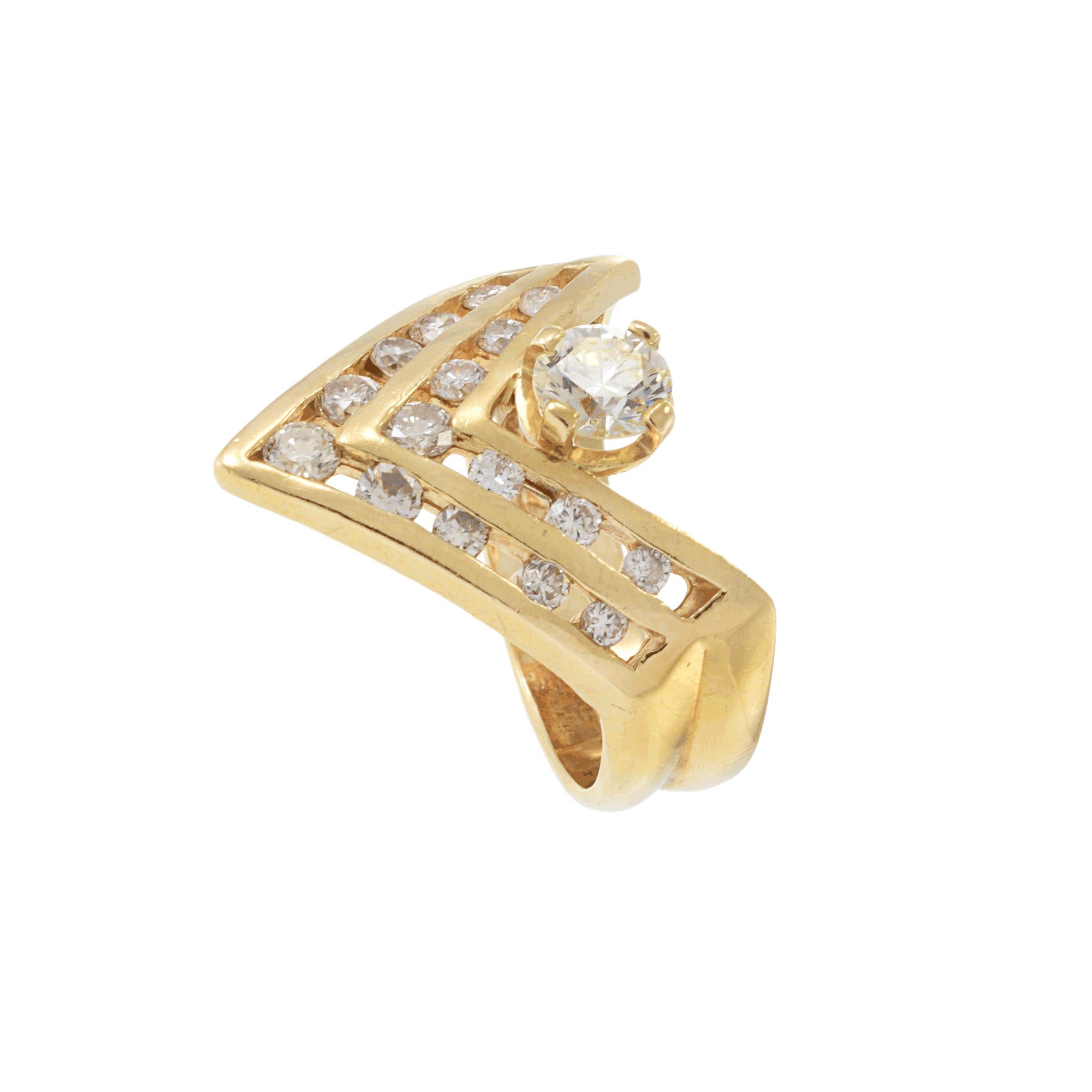 Vintage Retro Era 14KT Yellow Gold Chevron Design Diamond Ring