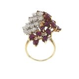 Vintage Retro Era 14KT Yellow Gold Ruby and Diamond Cluster Ring