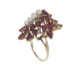 Vintage Retro Era 14KT Yellow Gold Ruby and Diamond Cluster Ring