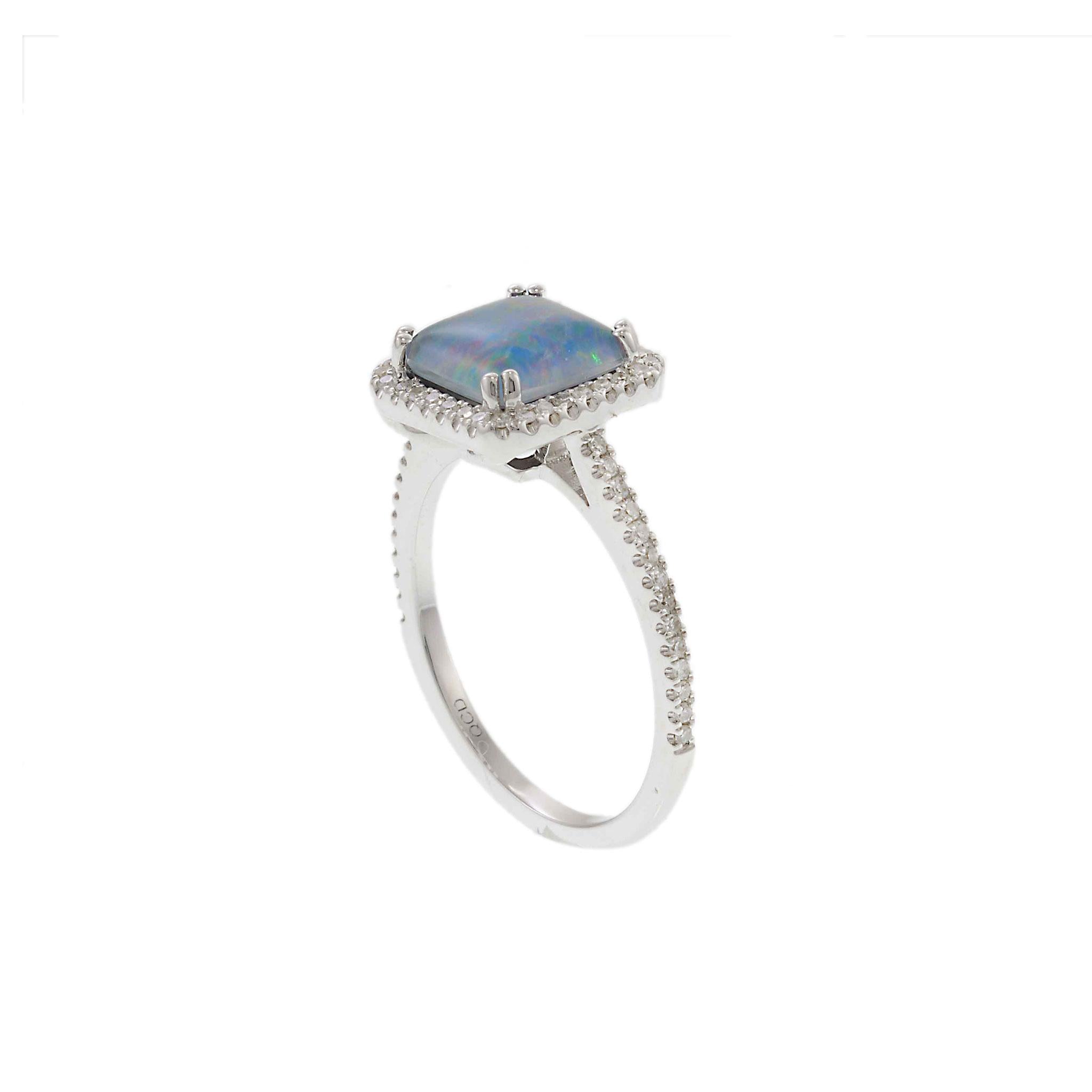 Opal & Diamond Ring in 14KT White Gold