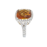 14KT White Gold Cushion Cut Citrine and Diamond Halo Ring
