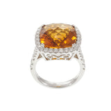 14KT White Gold Cushion Cut Citrine and Diamond Halo Ring