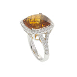 14KT White Gold Cushion Cut Citrine and Diamond Halo Ring
