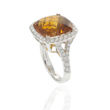 14KT White Gold Cushion Cut Citrine and Diamond Halo Ring