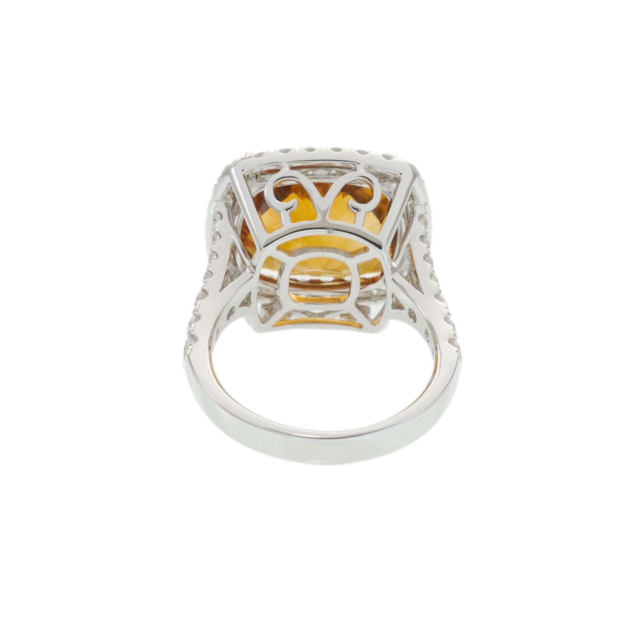 14KT White Gold Cushion Cut Citrine and Diamond Halo Ring
