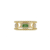 14KT Yellow Gold Green Tourmaline and Diamond Double Row Ring