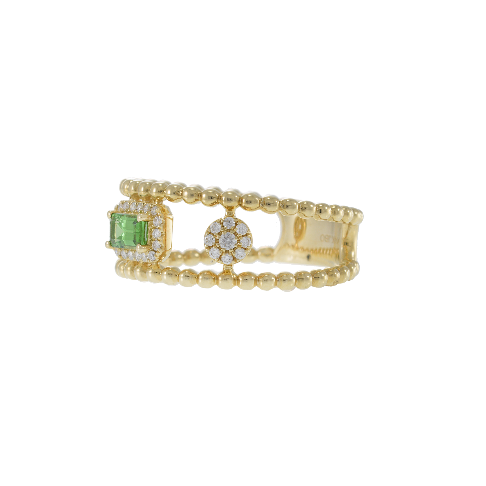 14KT Yellow Gold Green Tourmaline and Diamond Double Row Ring