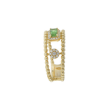 14KT Yellow Gold Green Tourmaline and Diamond Double Row Ring