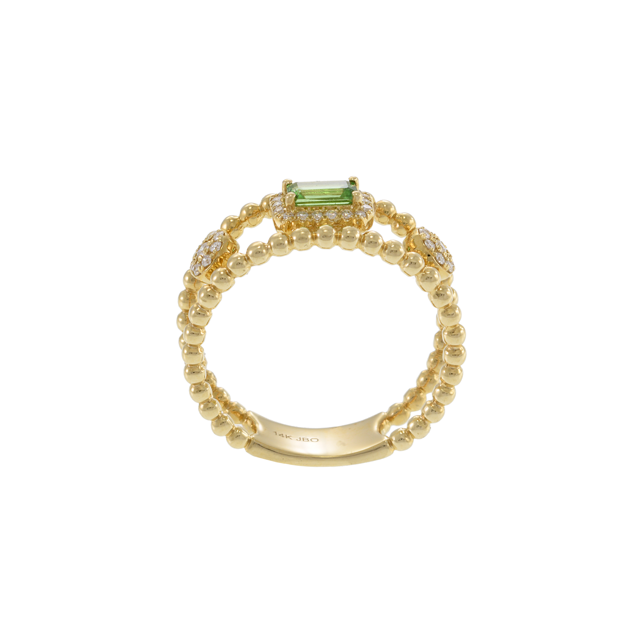 14KT Yellow Gold Green Tourmaline and Diamond Double Row Ring