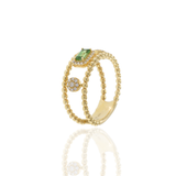 14KT Yellow Gold Green Tourmaline and Diamond Double Row Ring