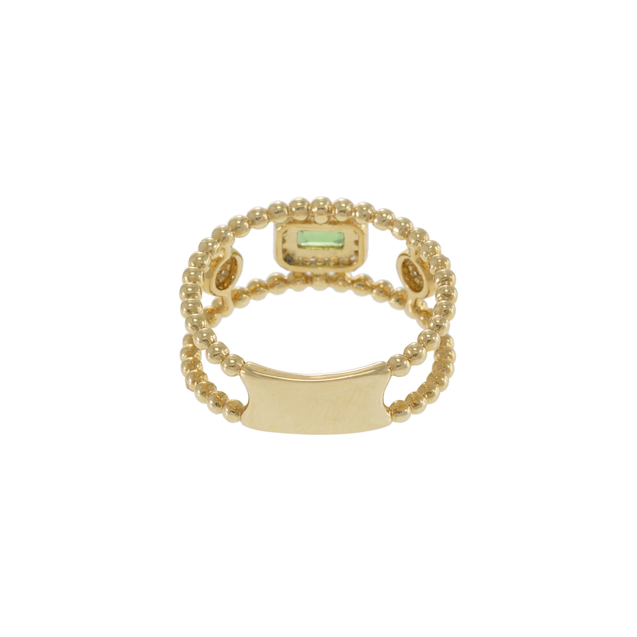 14KT Yellow Gold Green Tourmaline and Diamond Double Row Ring