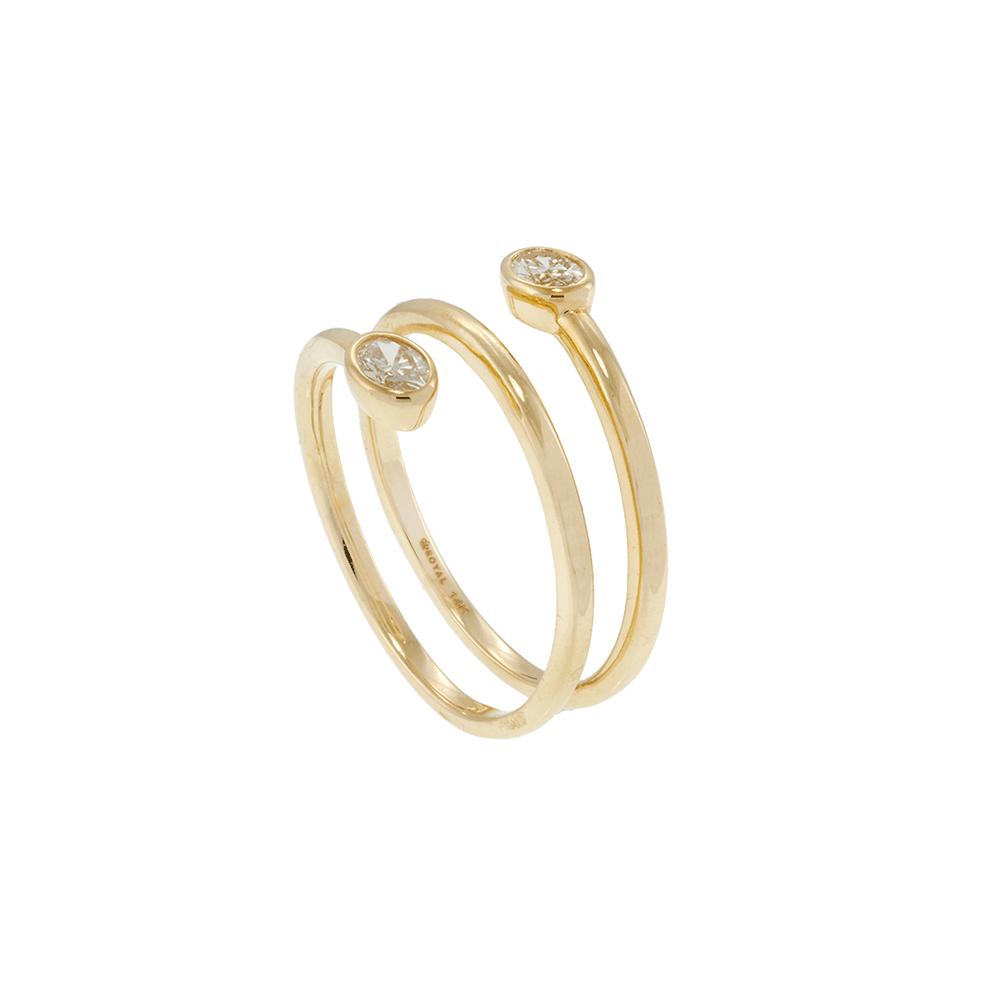 Finger Wrap Ring with Oval Diamonds in 14K Yellow Gold