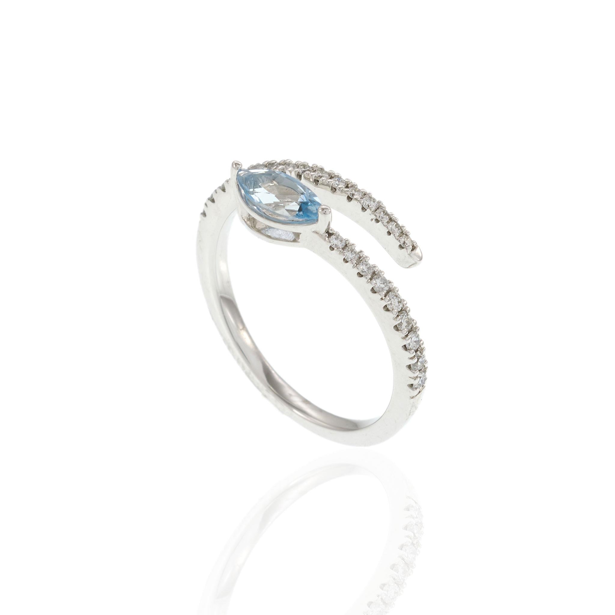 14KT White Gold Aquamarine and Diamond Finger Wrap Ring