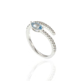 14KT White Gold Aquamarine and Diamond Finger Wrap Ring