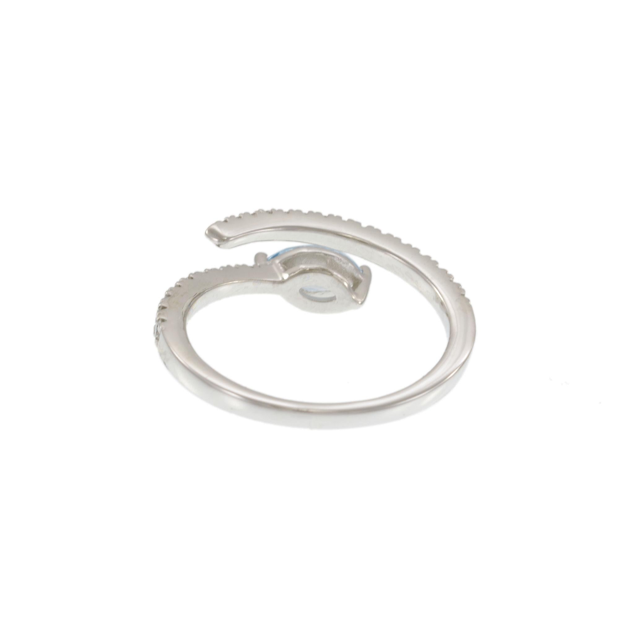 14KT White Gold Aquamarine and Diamond Finger Wrap Ring