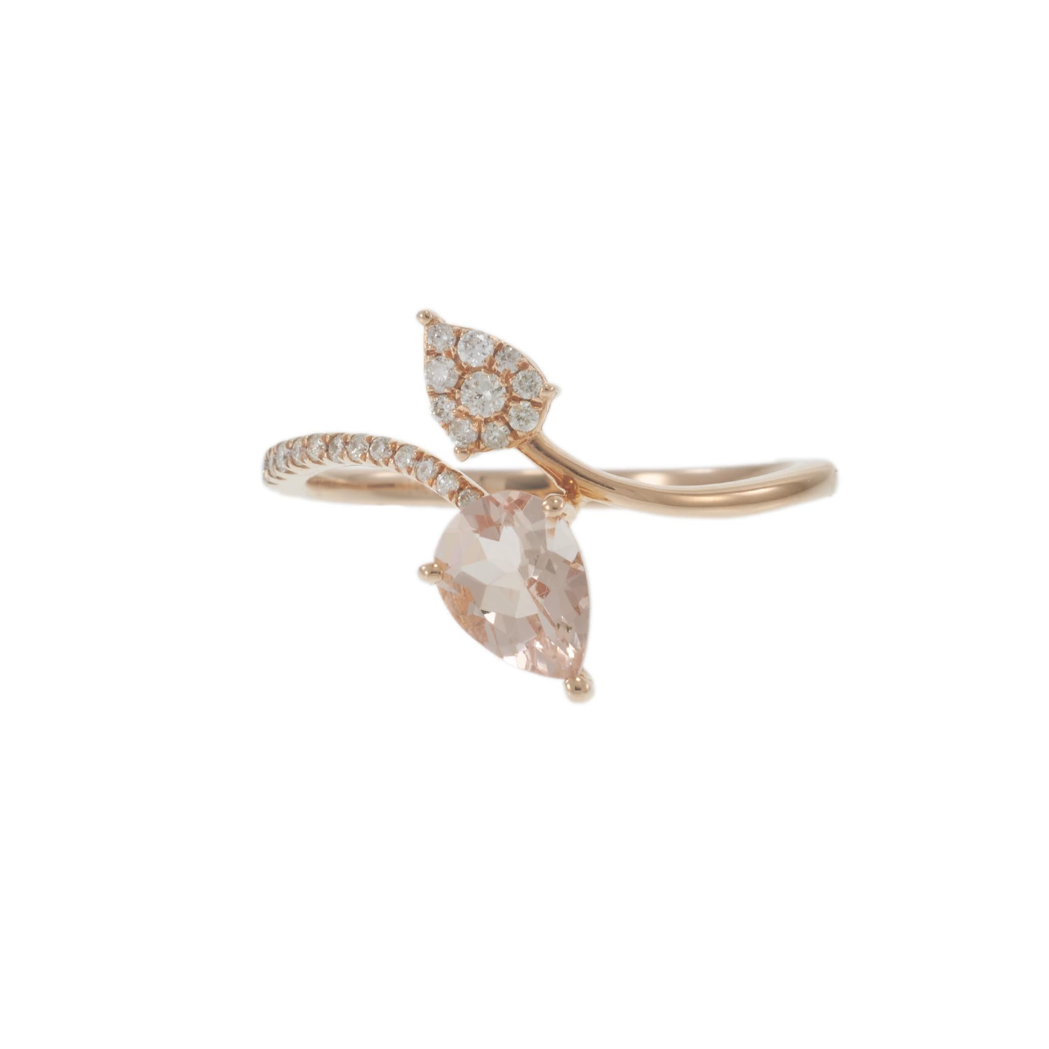 14KT Rose Gold Pear Morganite and Diamond Double Petal Ring