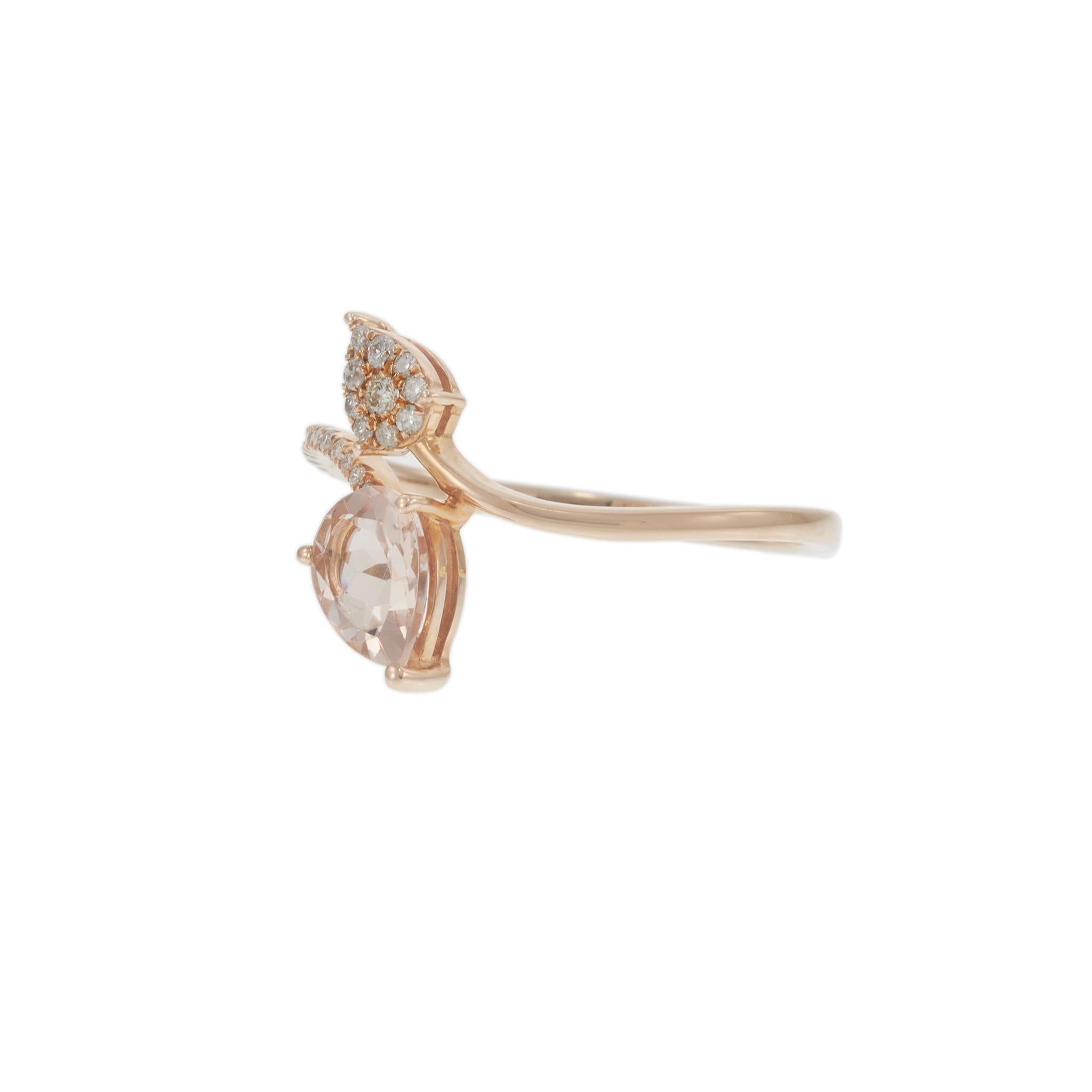 14KT Rose Gold Pear Morganite and Diamond Double Petal Ring