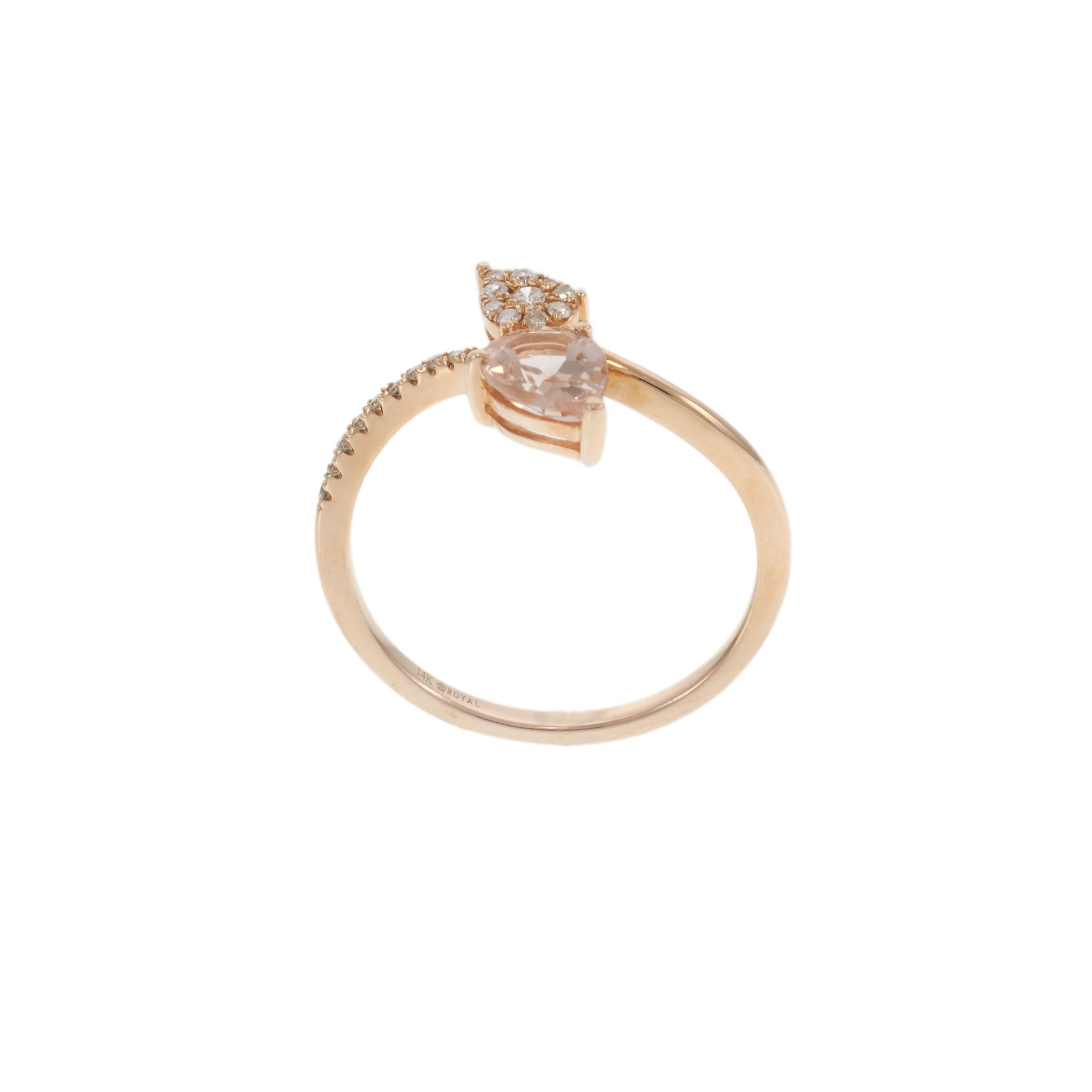 14KT Rose Gold Pear Morganite and Diamond Double Petal Ring