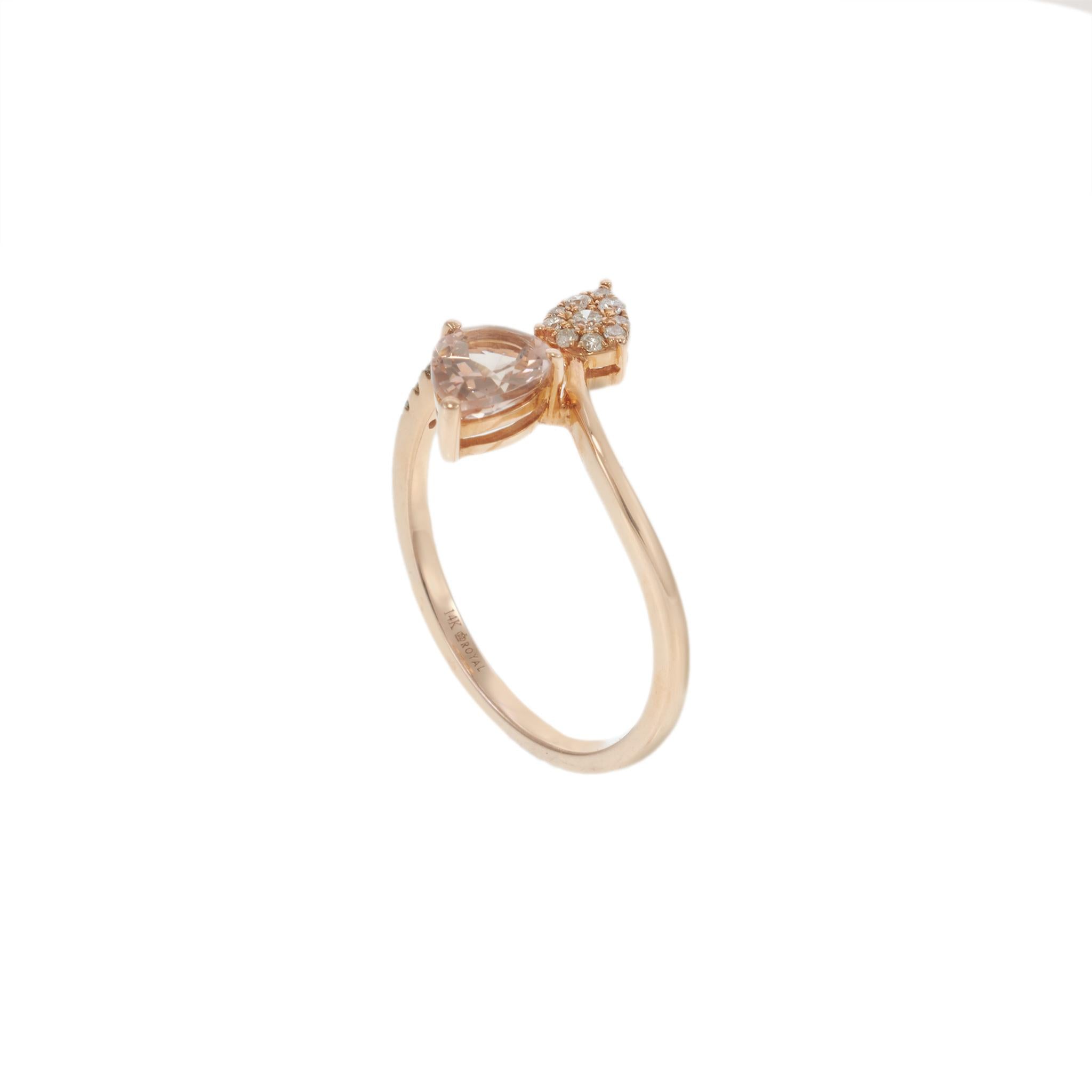 14KT Rose Gold Pear Morganite and Diamond Double Petal Ring