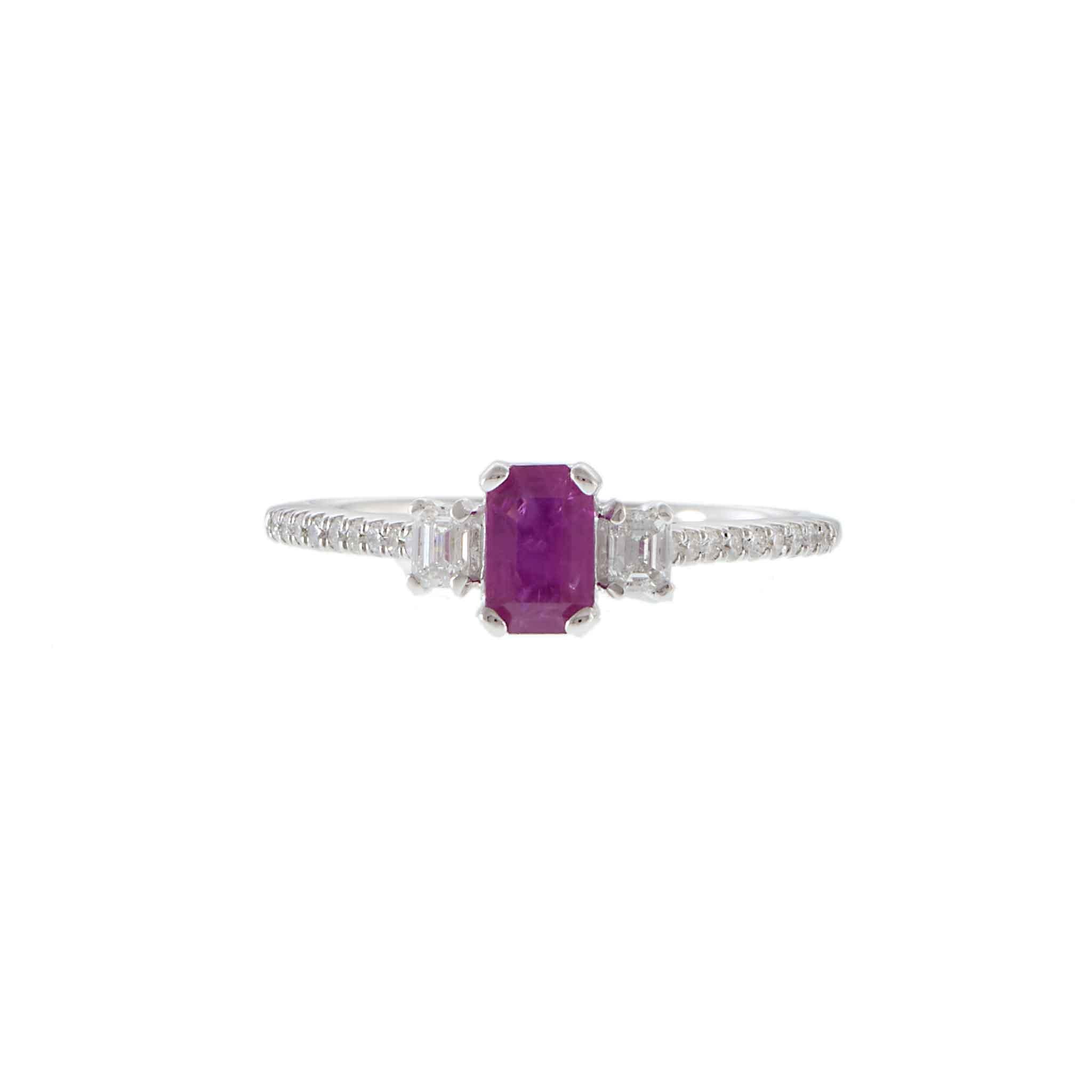 Emerald Cut Ruby Center and Diamond Ring in 14KT White Gold