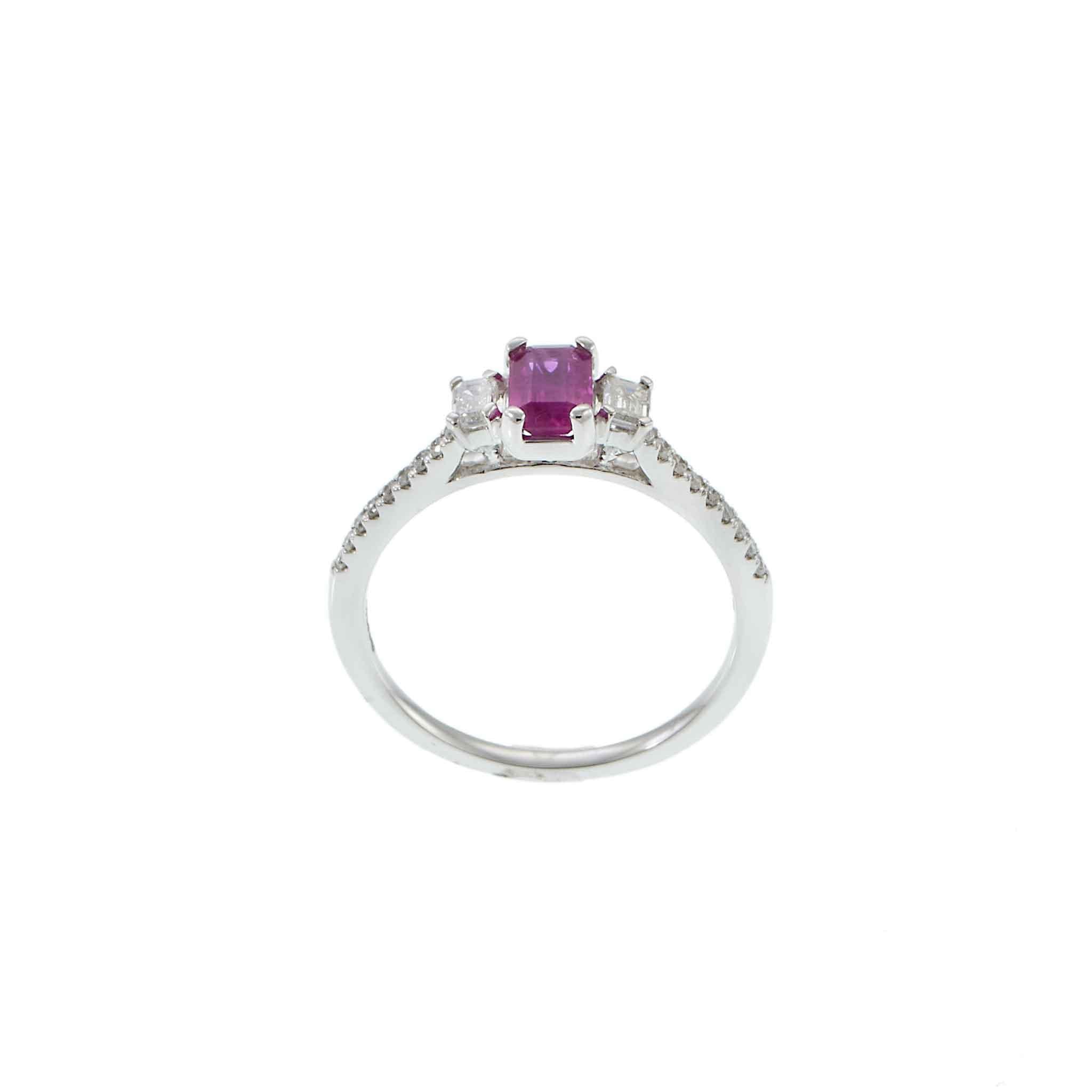 Emerald Cut Ruby Center and Diamond Ring in 14KT White Gold
