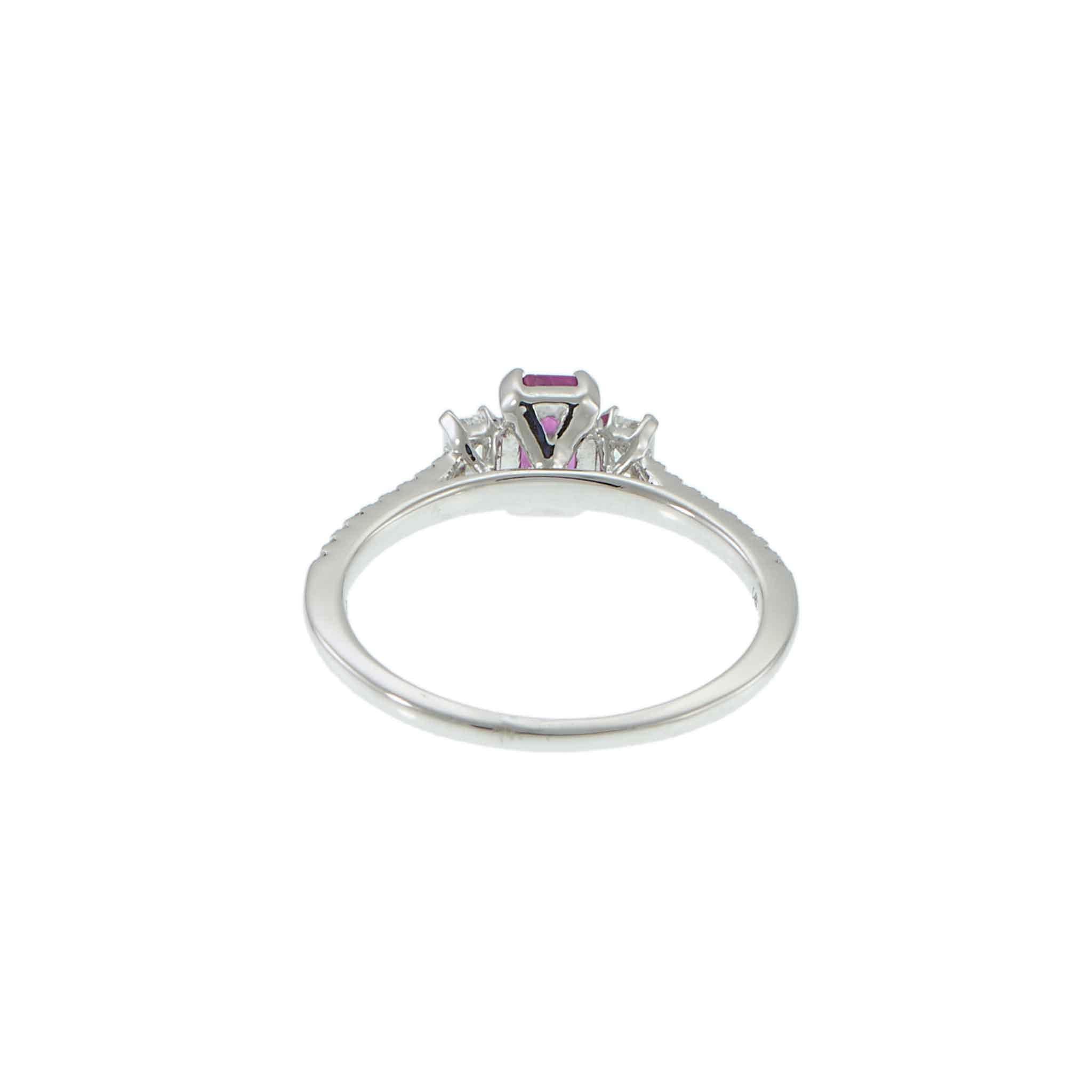 Emerald Cut Ruby Center and Diamond Ring in 14KT White Gold