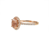 14KT Rose Gold Oval Morganite Ring with Diamond Halo and Shank