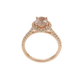 14KT Rose Gold Oval Morganite Ring with Diamond Halo and Shank