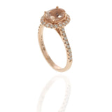 14KT Rose Gold Oval Morganite Ring with Diamond Halo and Shank