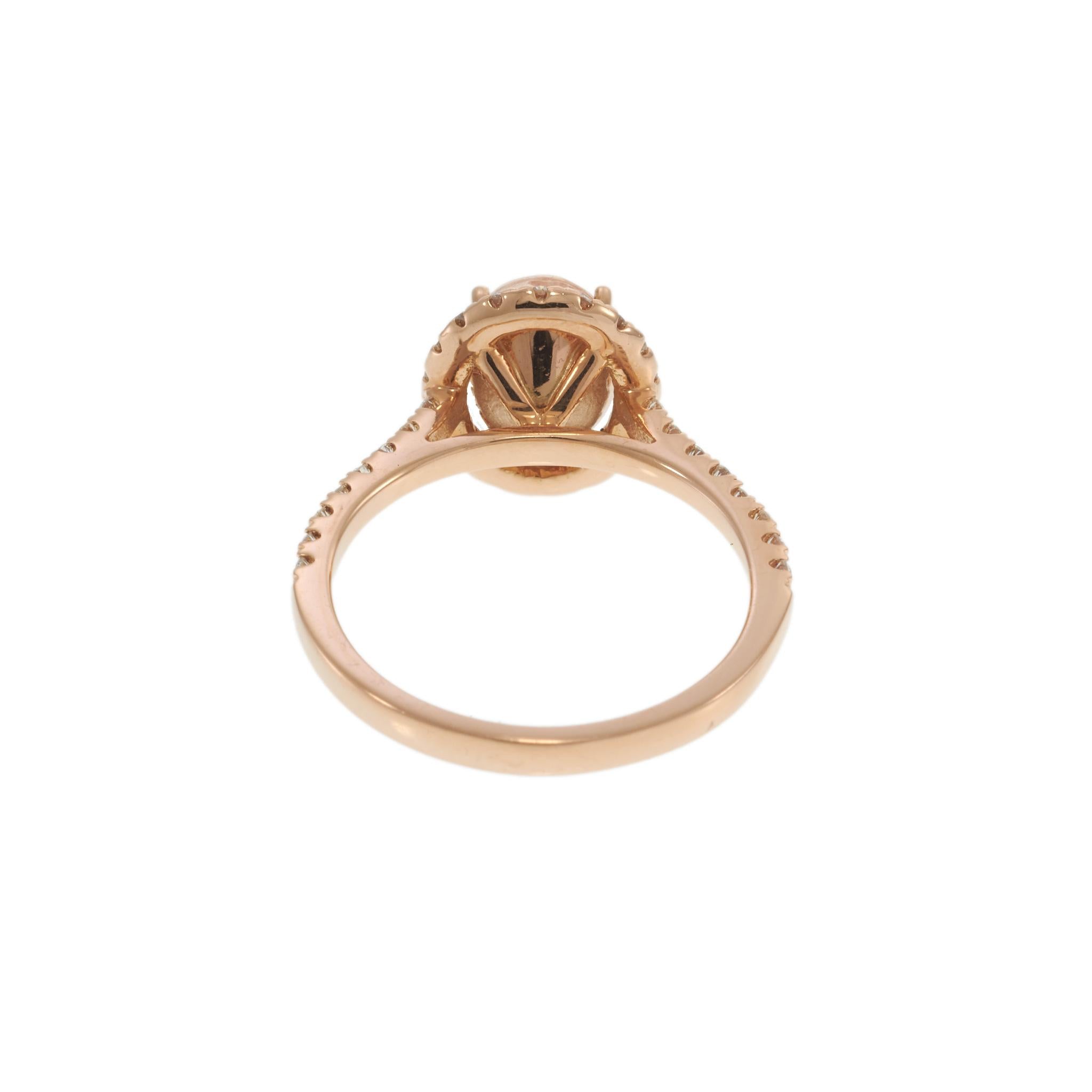 14KT Rose Gold Oval Morganite Ring with Diamond Halo and Shank