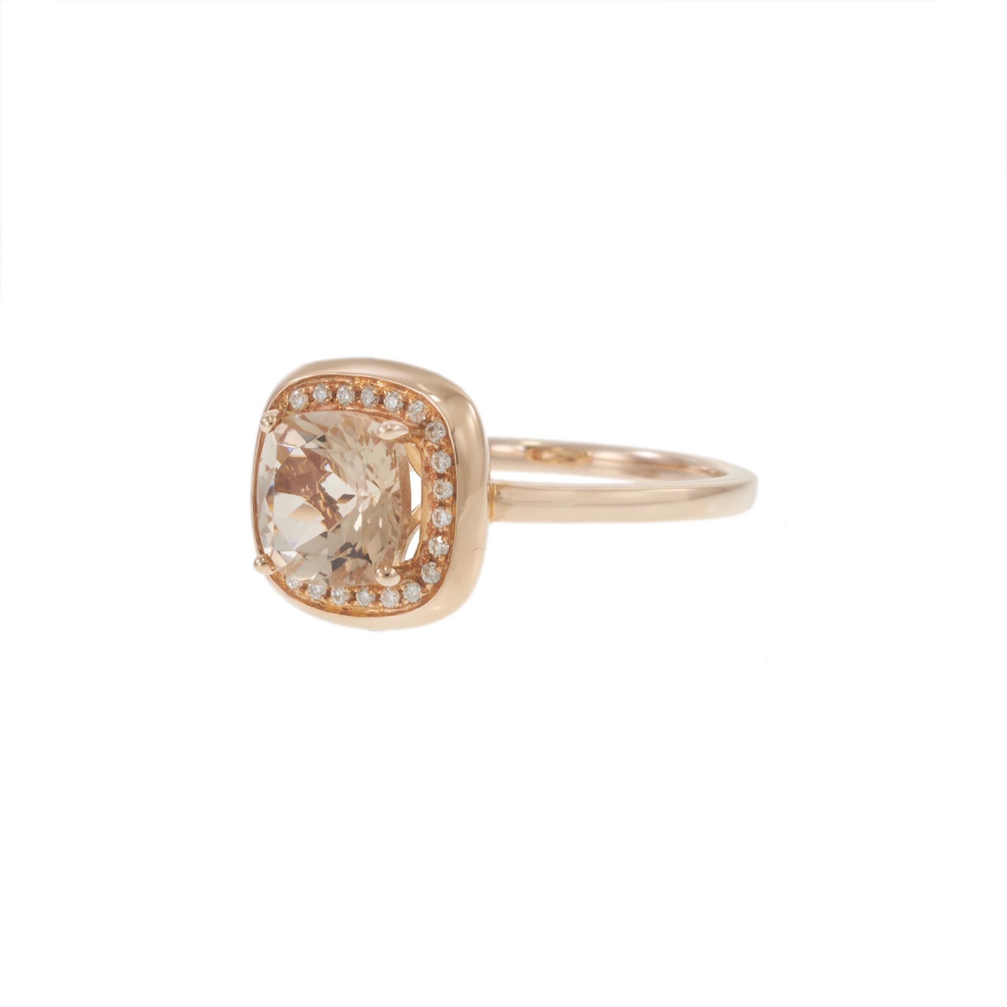 14KT Rose Gold Square Morganite Ring with Diamond Halo