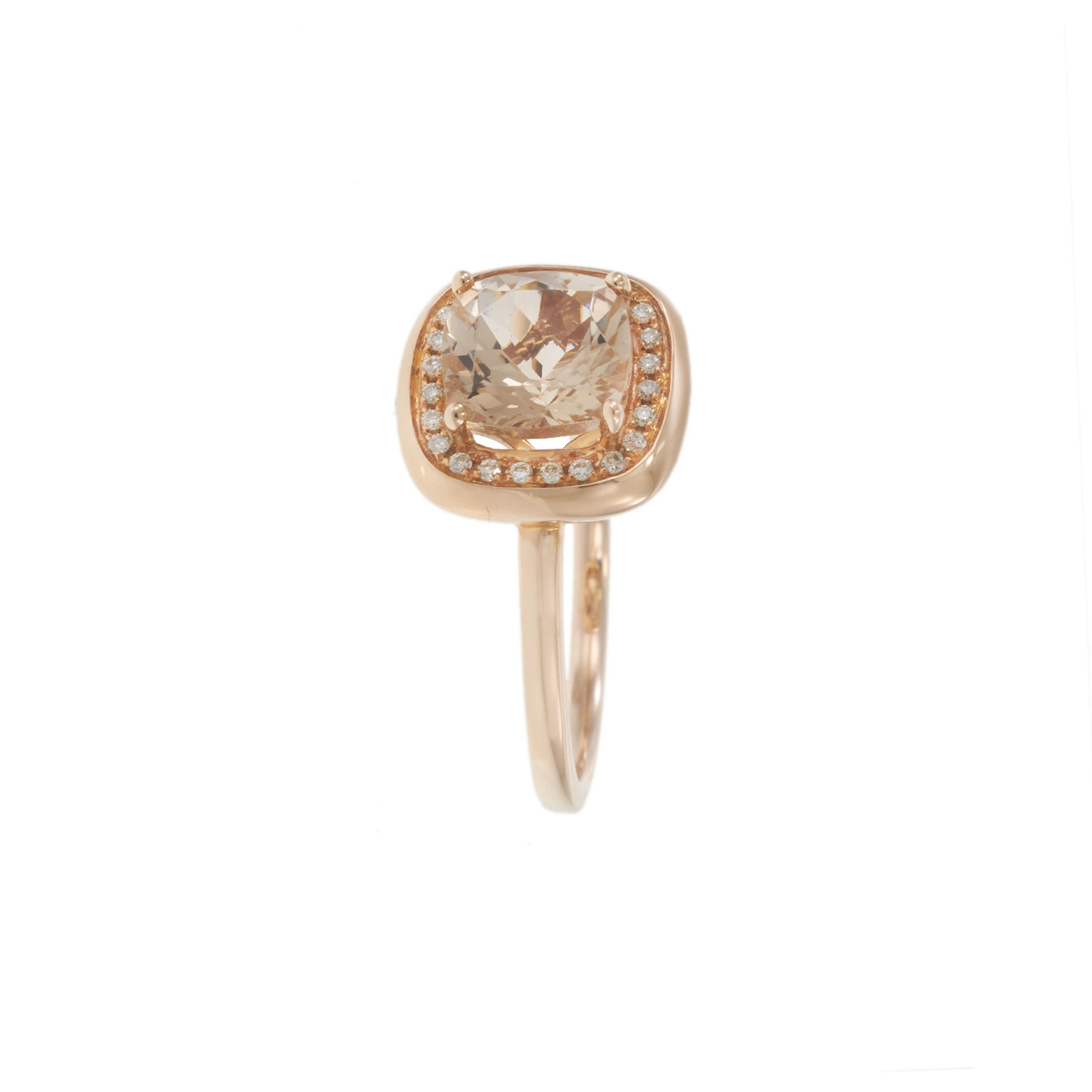 14KT Rose Gold Square Morganite Ring with Diamond Halo