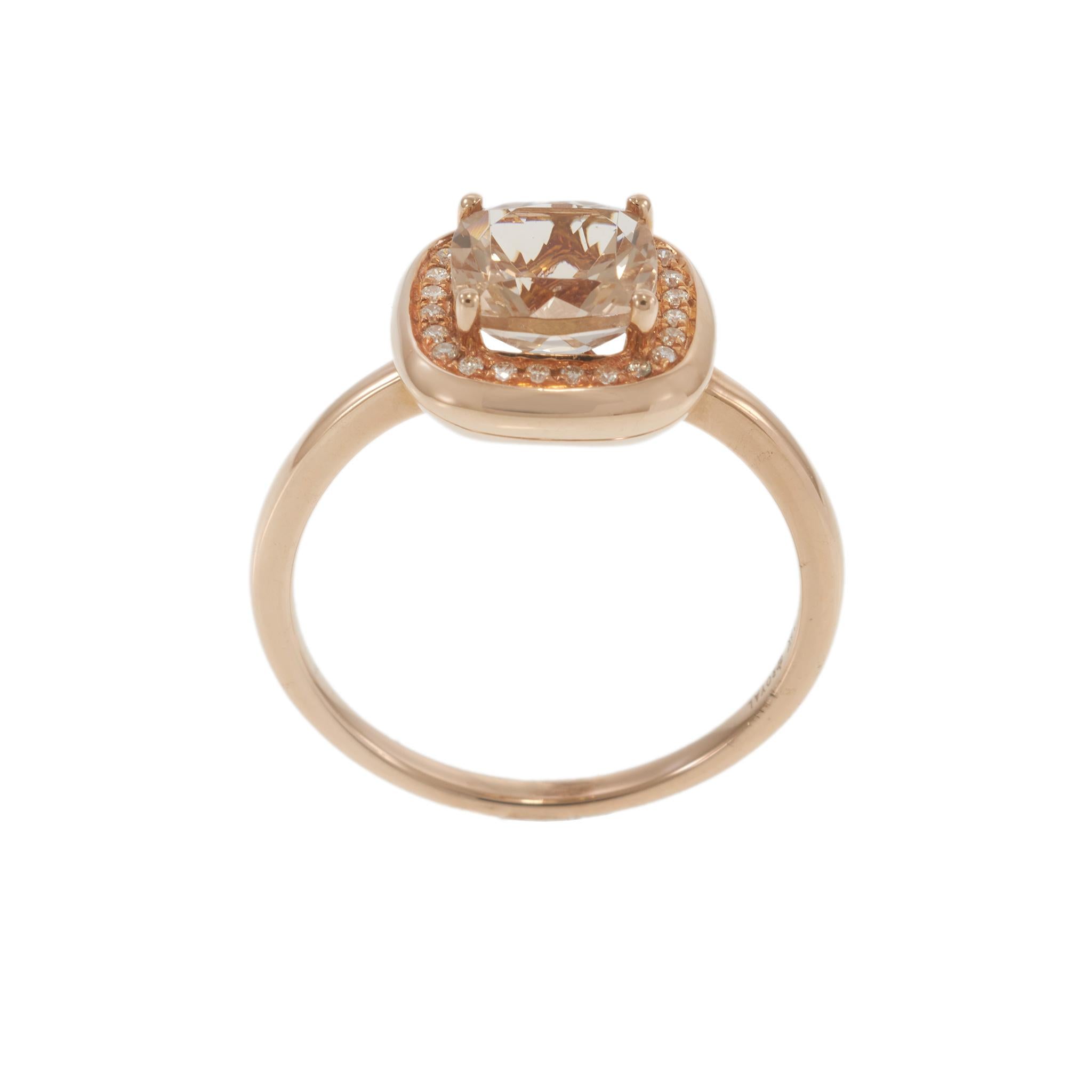 14KT Rose Gold Square Morganite Ring with Diamond Halo