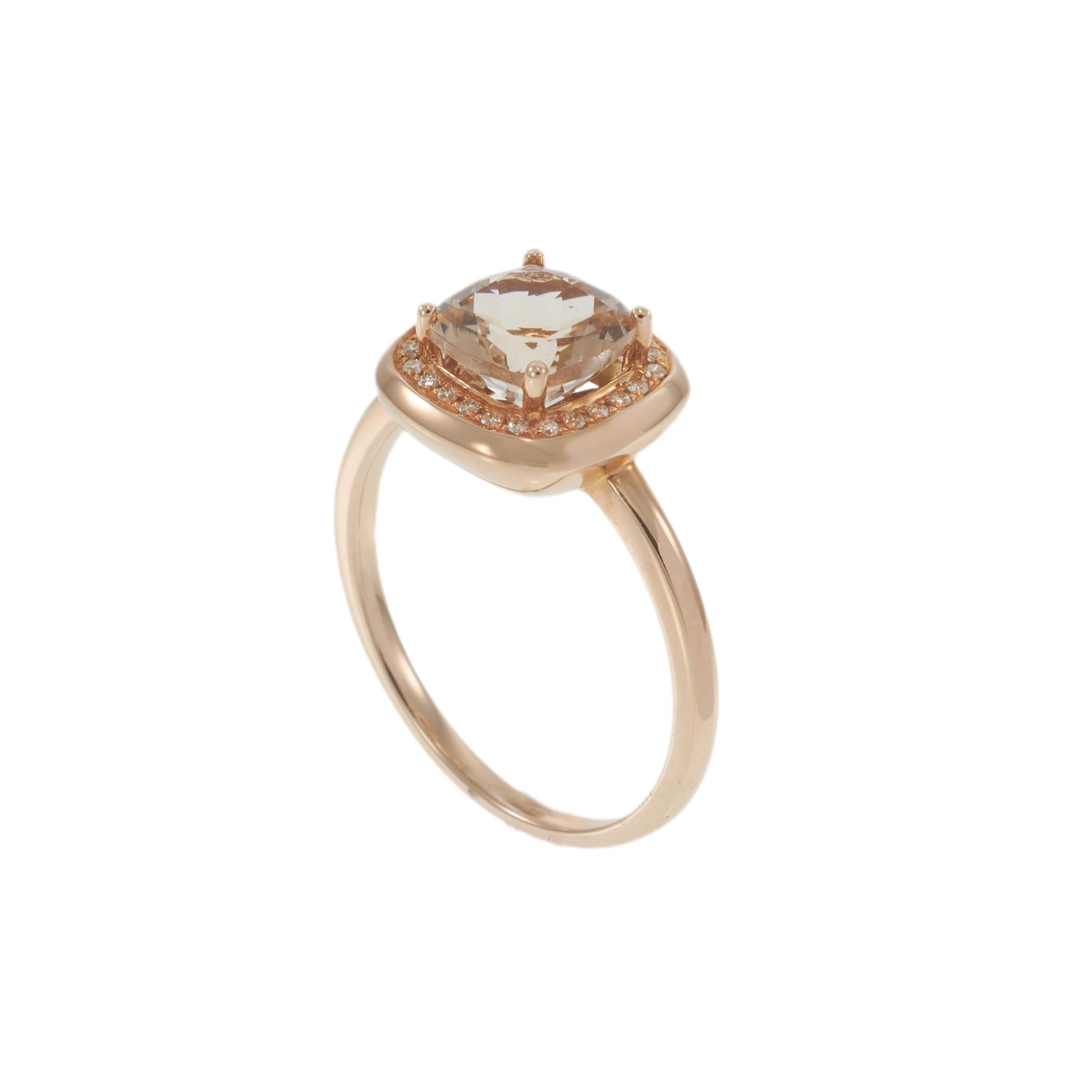 14KT Rose Gold Square Morganite Ring with Diamond Halo