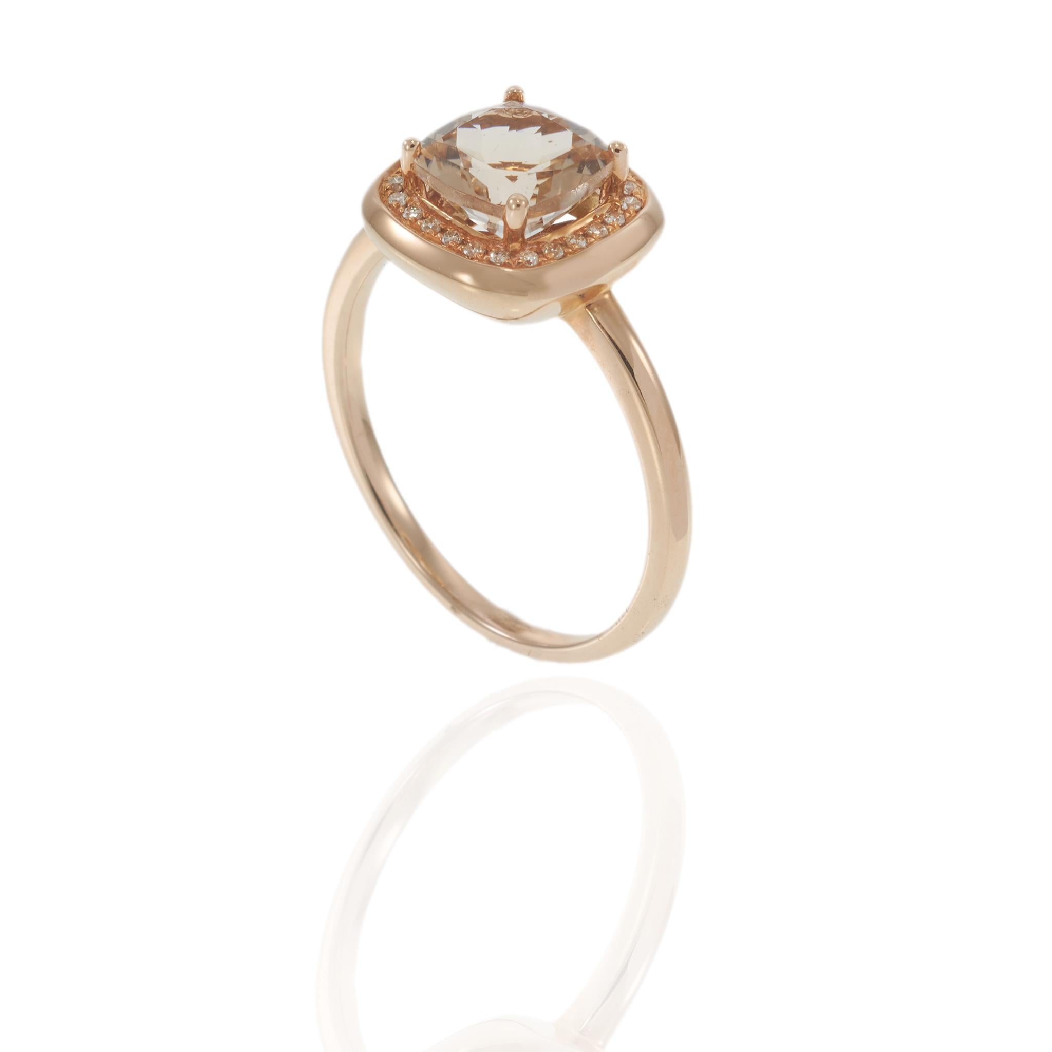 14KT Rose Gold Square Morganite Ring with Diamond Halo