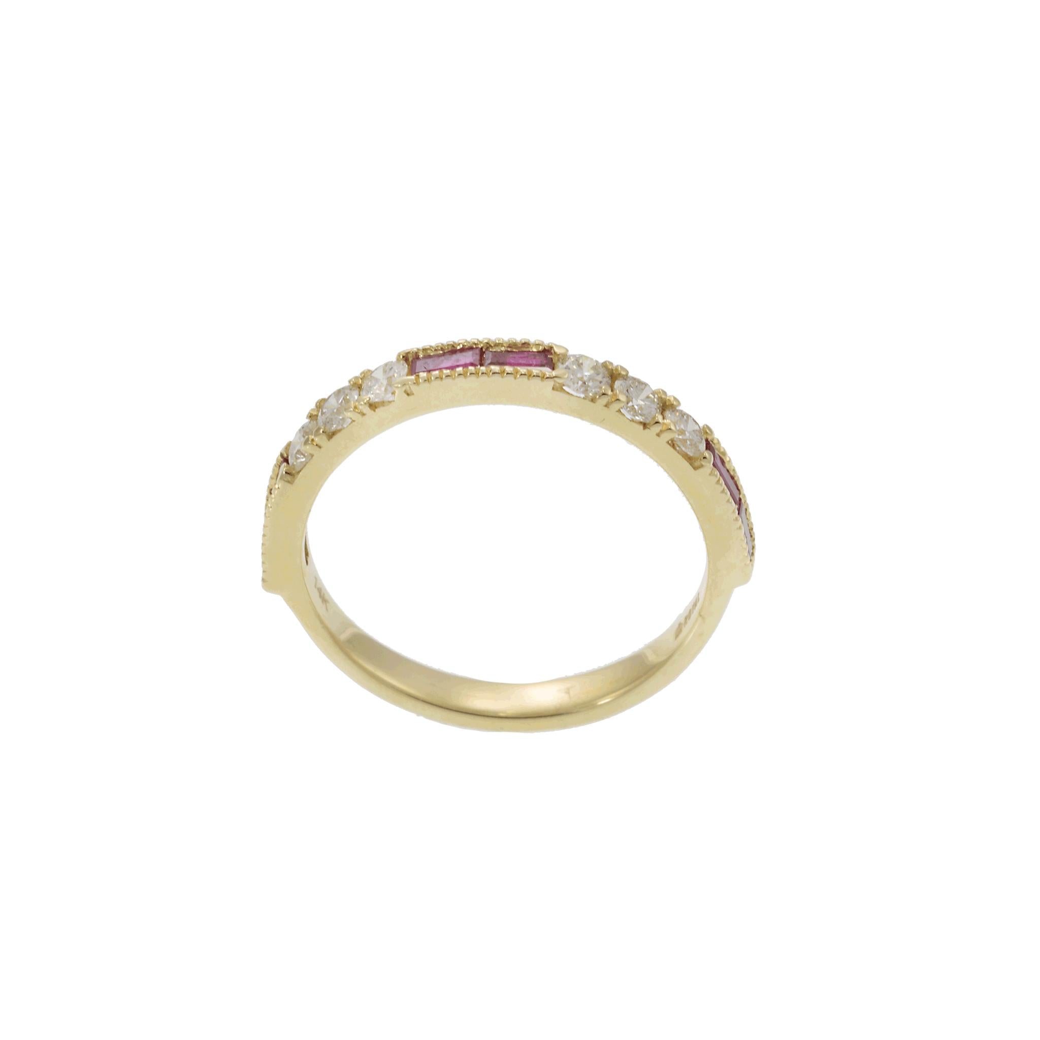 14KT Yellow Gold Ruby and Diamond Alternating Ring