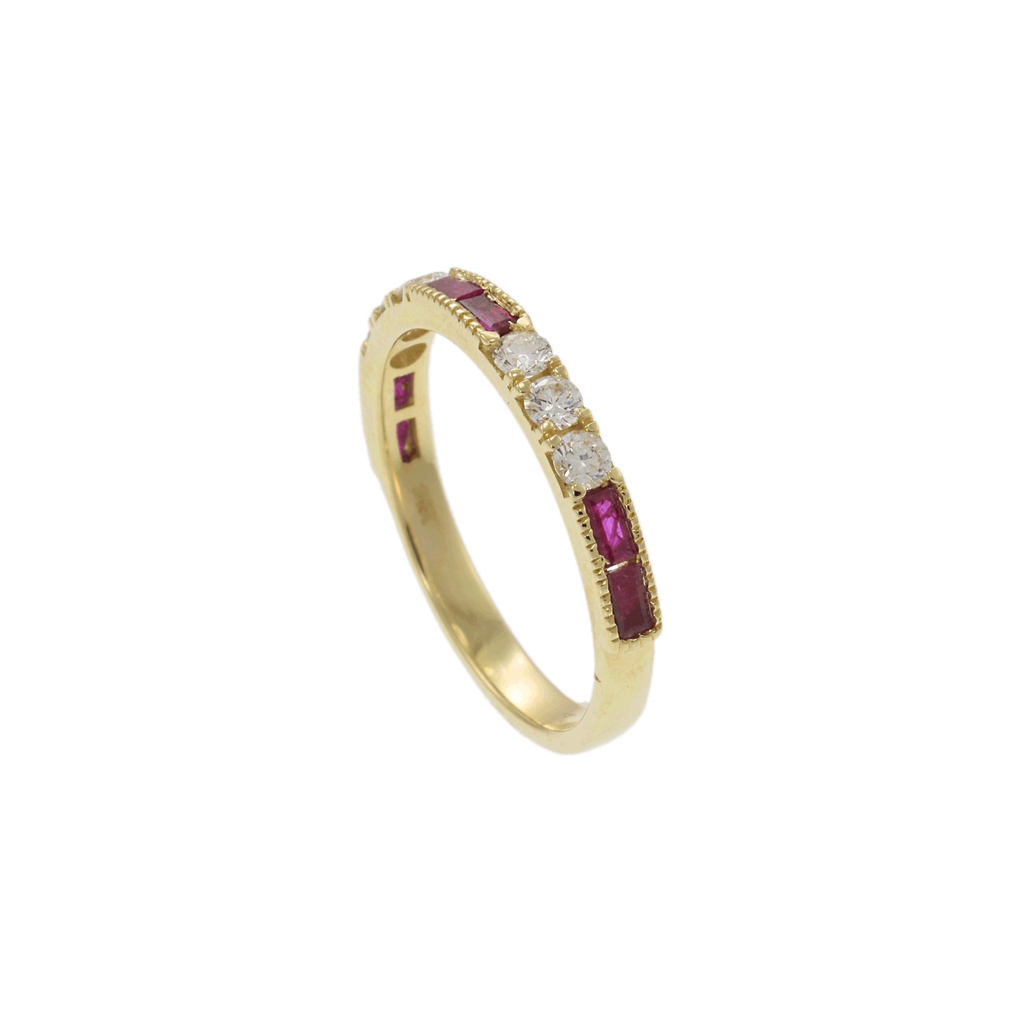 14KT Yellow Gold Ruby and Diamond Alternating Ring