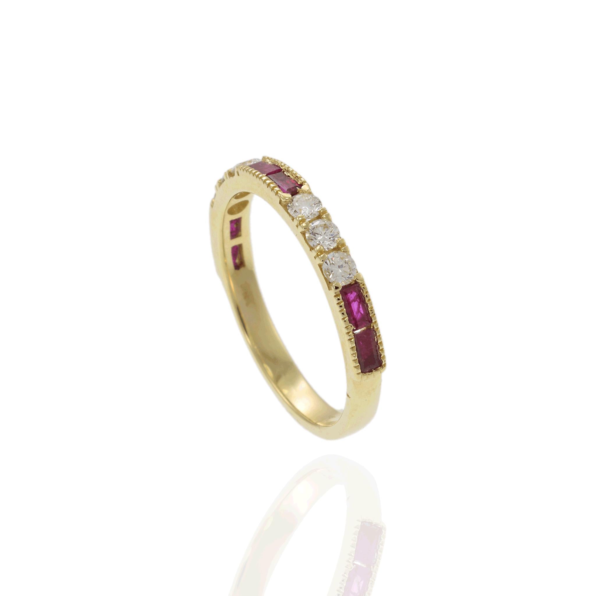 14KT Yellow Gold Ruby and Diamond Alternating Ring