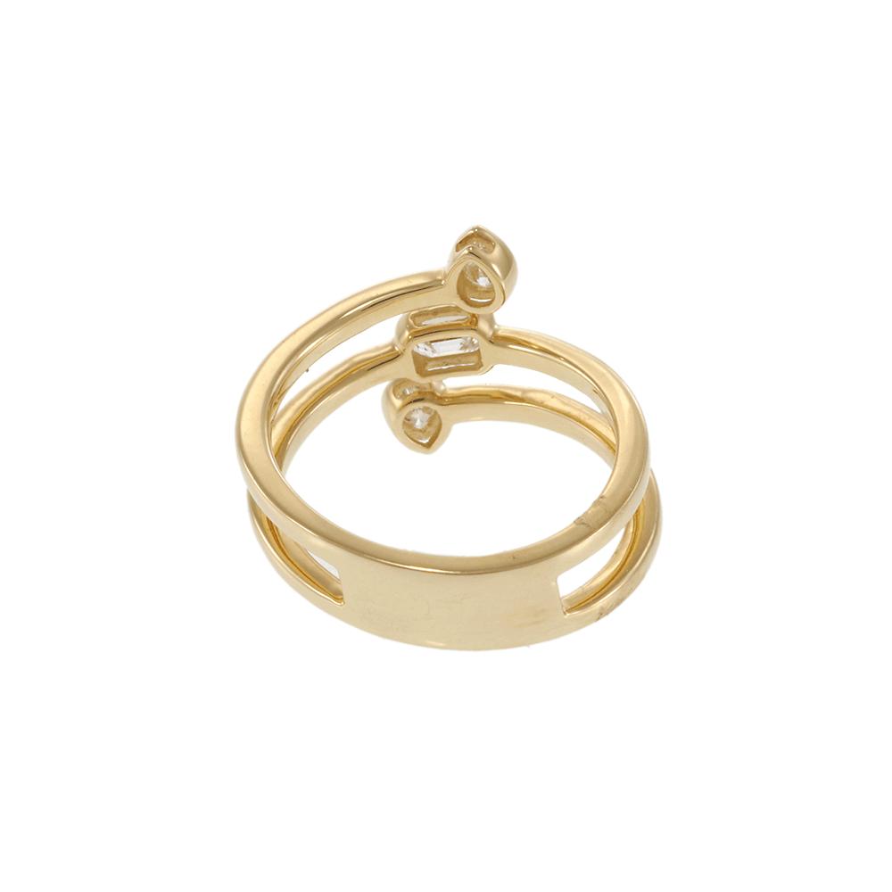 Finger Wrap Ring with Baguette and Pear Shaped Diamonds in 14K Yellow Gold
