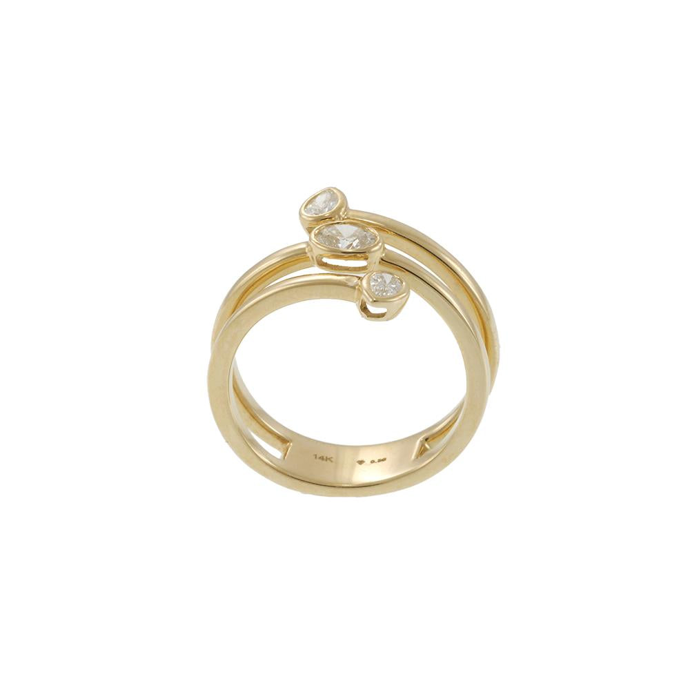 Finger Wrap Ring with Oval and Pear Shaped Diamonds in 14K Yellow Gold