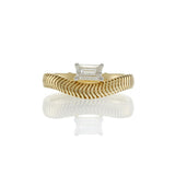 14KT Yellow Gold Herringbone Band with Emerald-Cut Diamond