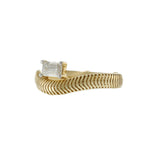 14KT Yellow Gold Herringbone Band with Emerald-Cut Diamond