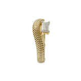 14KT Yellow Gold Herringbone Band with Emerald-Cut Diamond