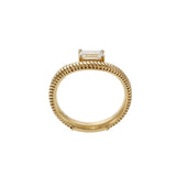 14KT Yellow Gold Herringbone Band with Emerald-Cut Diamond